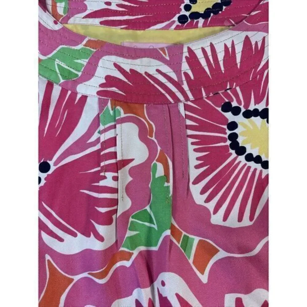 Lilly‎ Pulitzer Pink Floral Gold Metallic Puff Sleeve Blouse Top Women Size 0